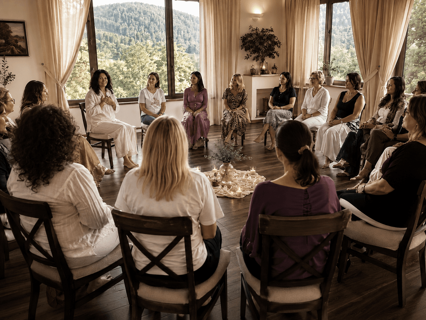 Cursante ale Academiei Călătorie către Sine, într-un cerc de conexiune la retreat