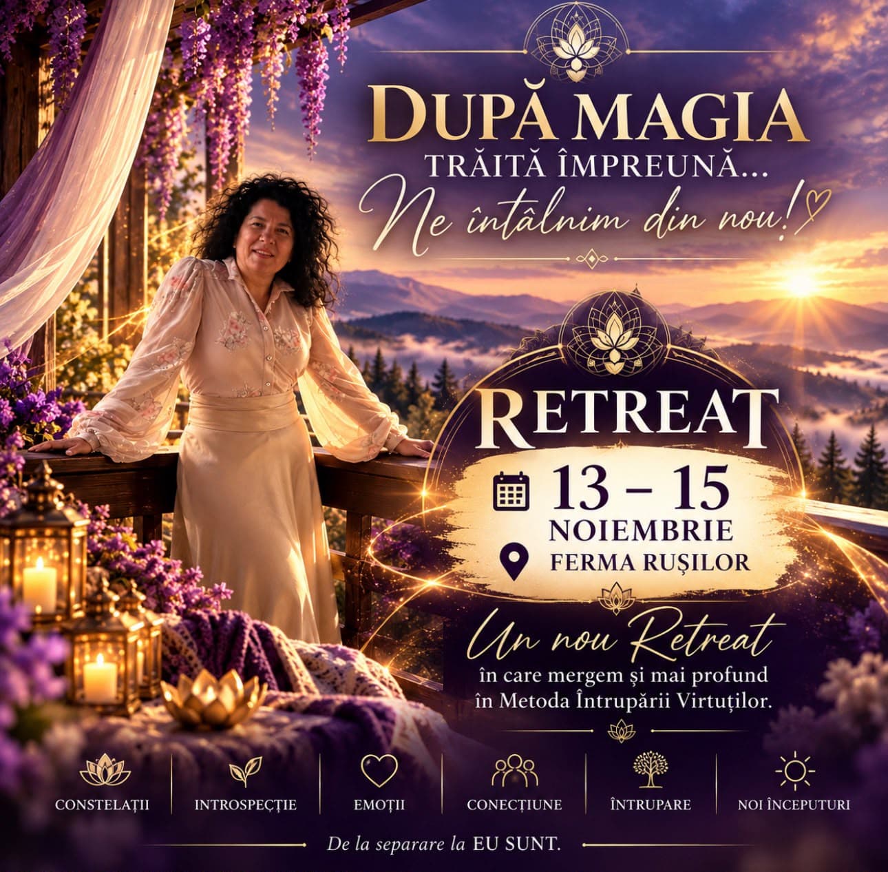 Poster Retreat 13-15 noiembrie 2026, Ferma Rușilor, cu Genica Oancea: Retreat Metoda Întrupării Virtuților